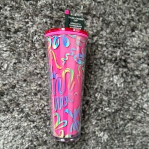 Starbucks Pink & Silver Metallic Ribbon Gift Wrap Bow Color Changing Tumbler